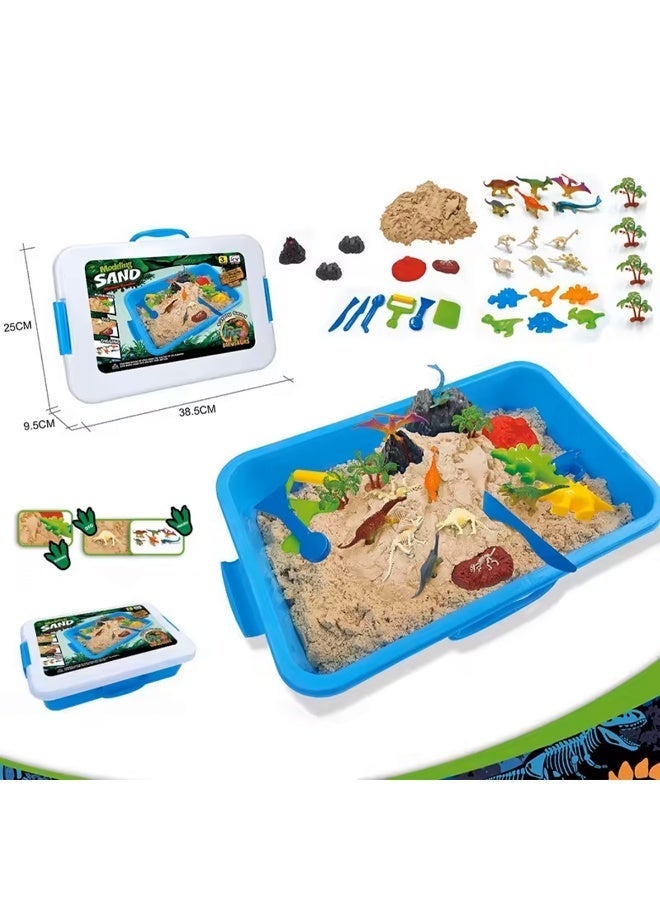 حسم مجموعة ألعاب رمل البحر الفنية، صندوق رمل للأطفال الصغار مع رمل للعب، مجموعة من الديناصورات وألعاب حيوانات البحر، قوالب قلاع، صندوق رمل حسي بغطاء للأولاد والبنات من عمر 3 إلى 9 سنوات - Image 3